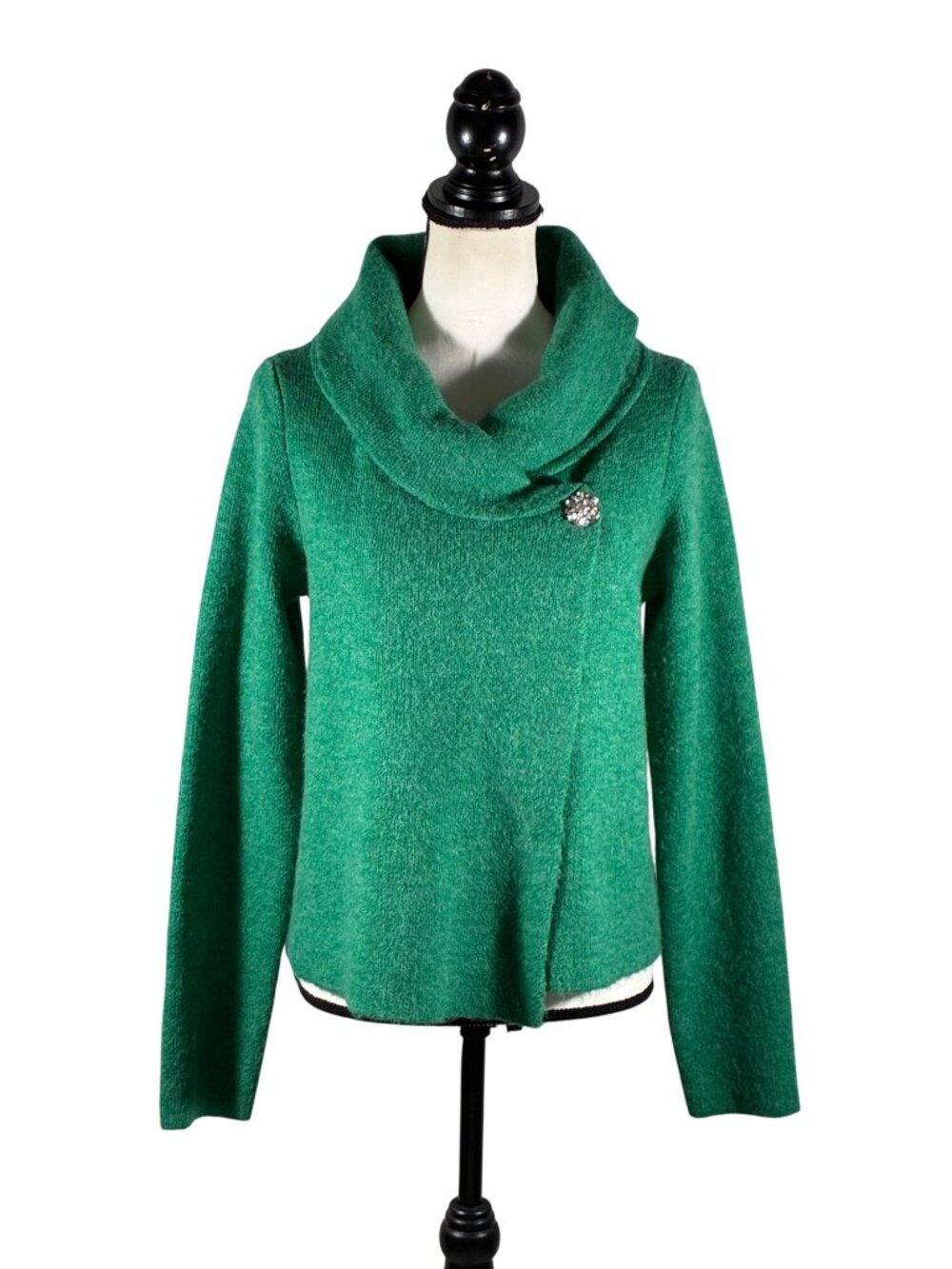 Adrienne Vittadini jewel tone fuzzy Wool Blend Cowl Neck Sweater Rhinestone M